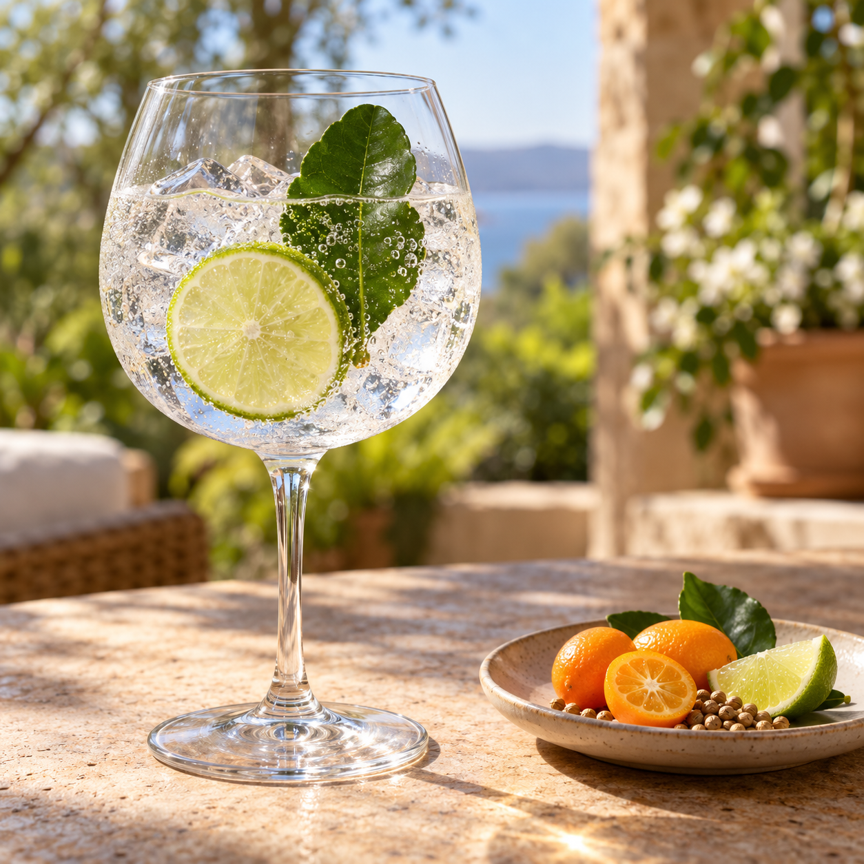 HHH KLC Gin servi avec Schweppes Tonic Water, agrémenté de rondelle de citron vert et kumquat
