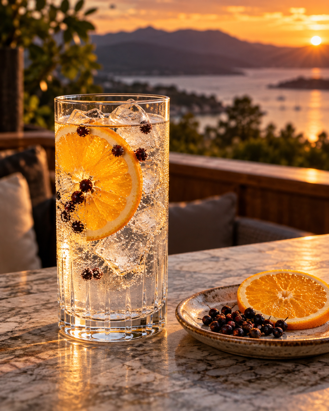 Forty Spotted Citrus & Pepperberry Gin servi avec Fentimans Pink Grapefruit Tonic Water, agrémenté de zeste d'orange et baie de poivre de Tasmanie
