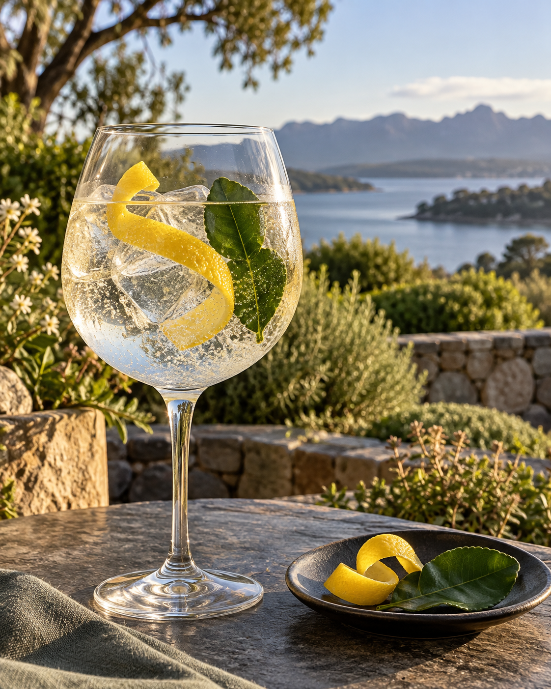 Forty Spotted Classic Gin served with Fentimans Herbal Tonic Water, garnished with Lemon Peel and Makrut Lime Leaf