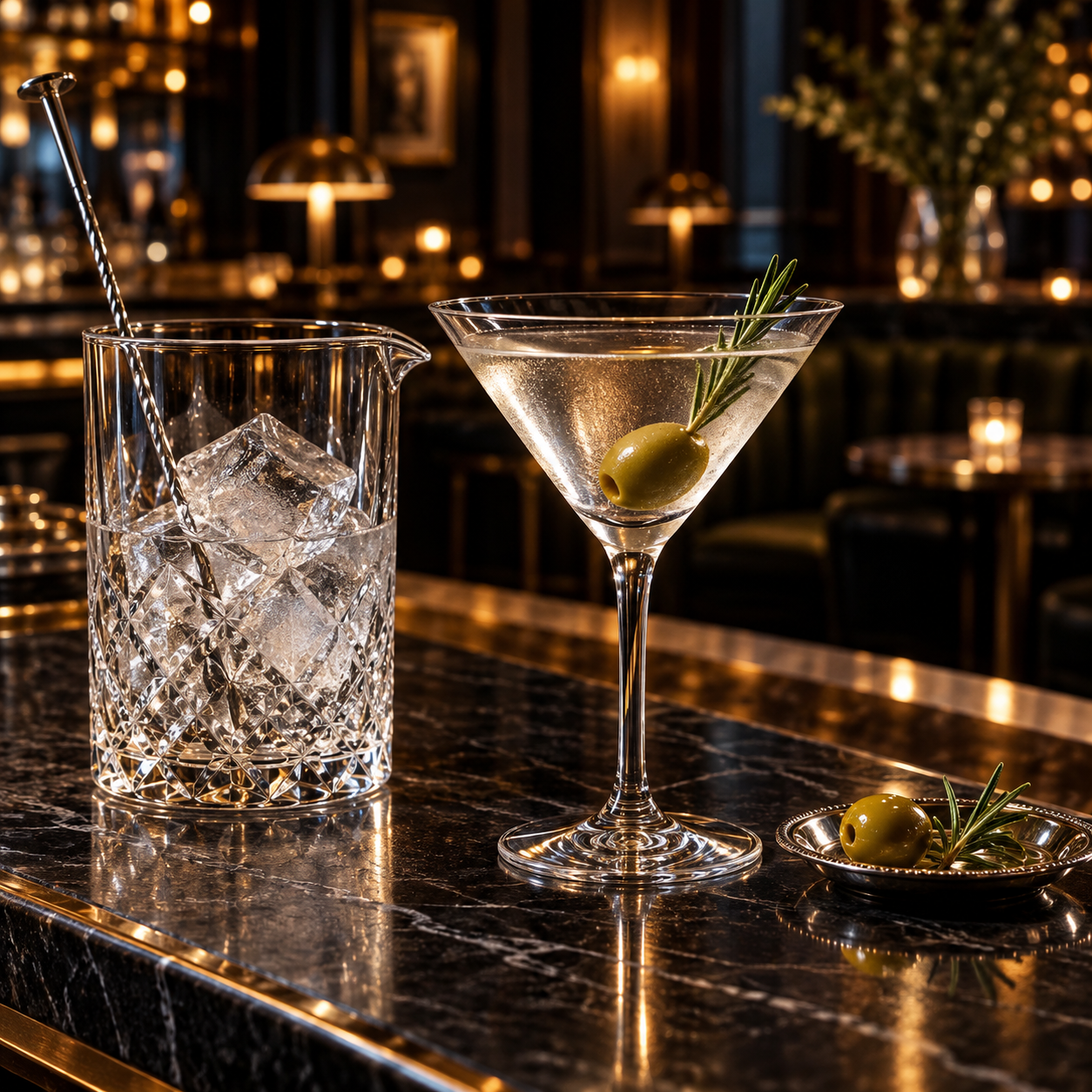 Brogan's Way Royal Blood Gin served with StrangeLove Tonic No.8, garnished with Green Olive and Rosemary Tip