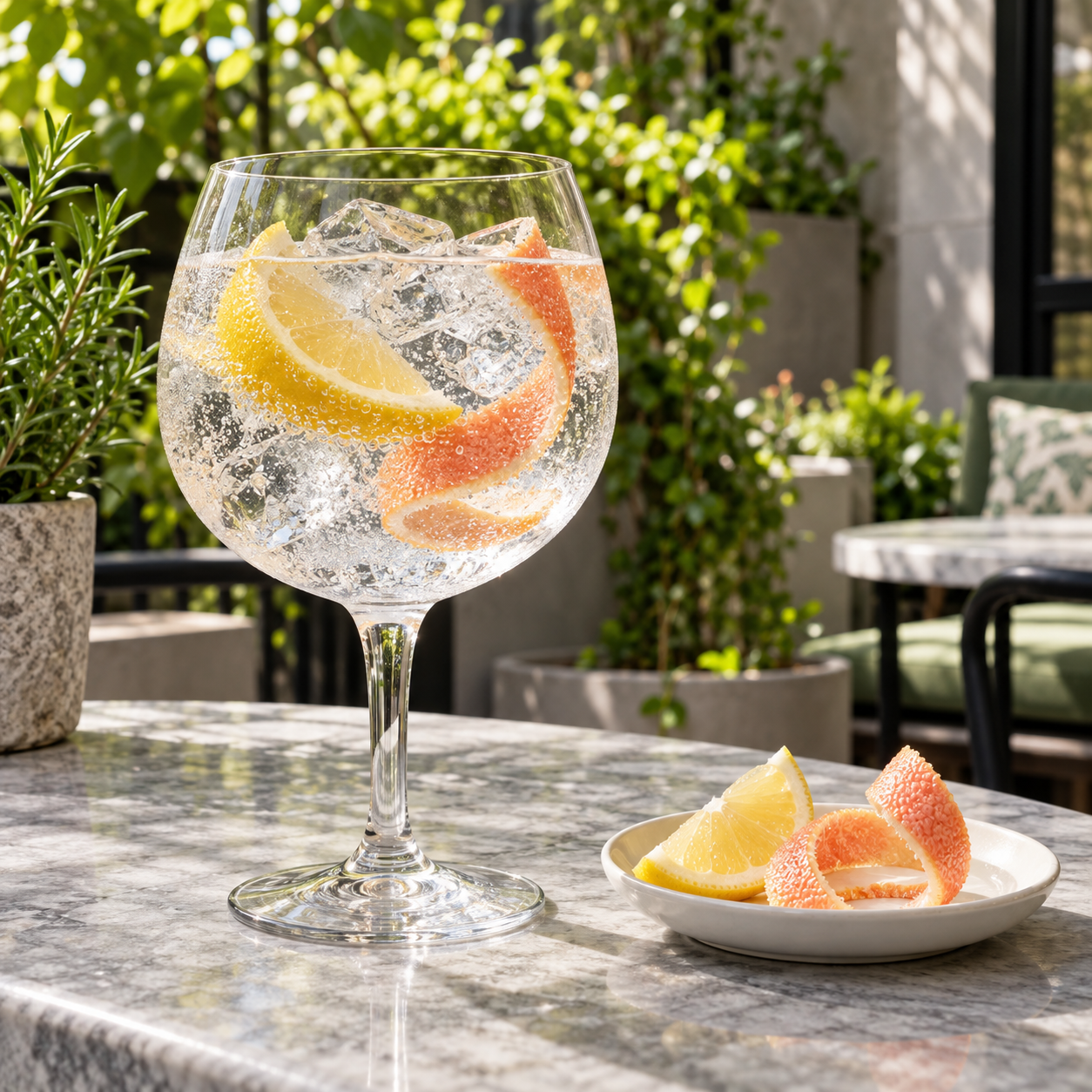 Brogan's Way Everyday Salvation Gin servi avec Fever-Tree Indian Tonic Water, agrémenté de quartier de citron et zeste de pamplemousse blanc