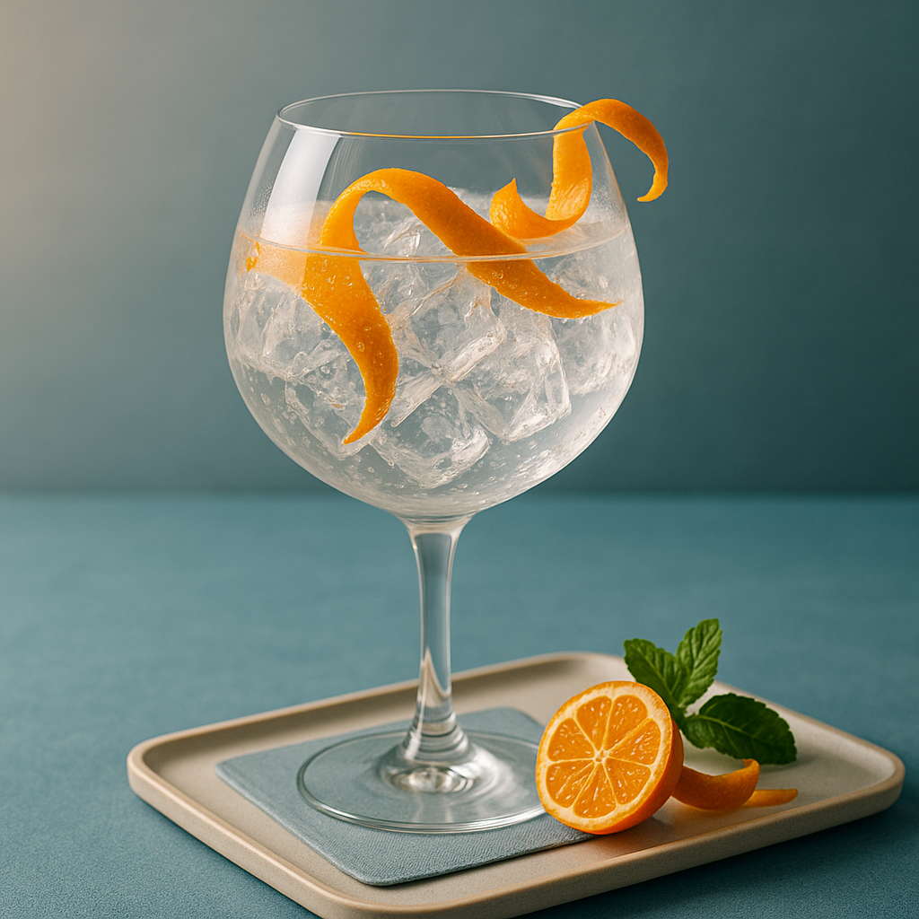 Sir Chill Gin France served with The London Essence Company Original Indian Tonic Water, garnished with Twist of mandarin zest