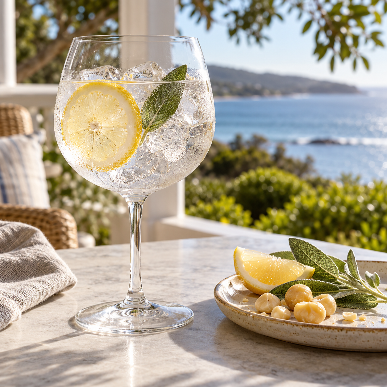 Haiver Daily Gin servi avec Franklin & Sons Refreshingly Light Tonic, agrémenté de zeste de citron et feuille de sauge