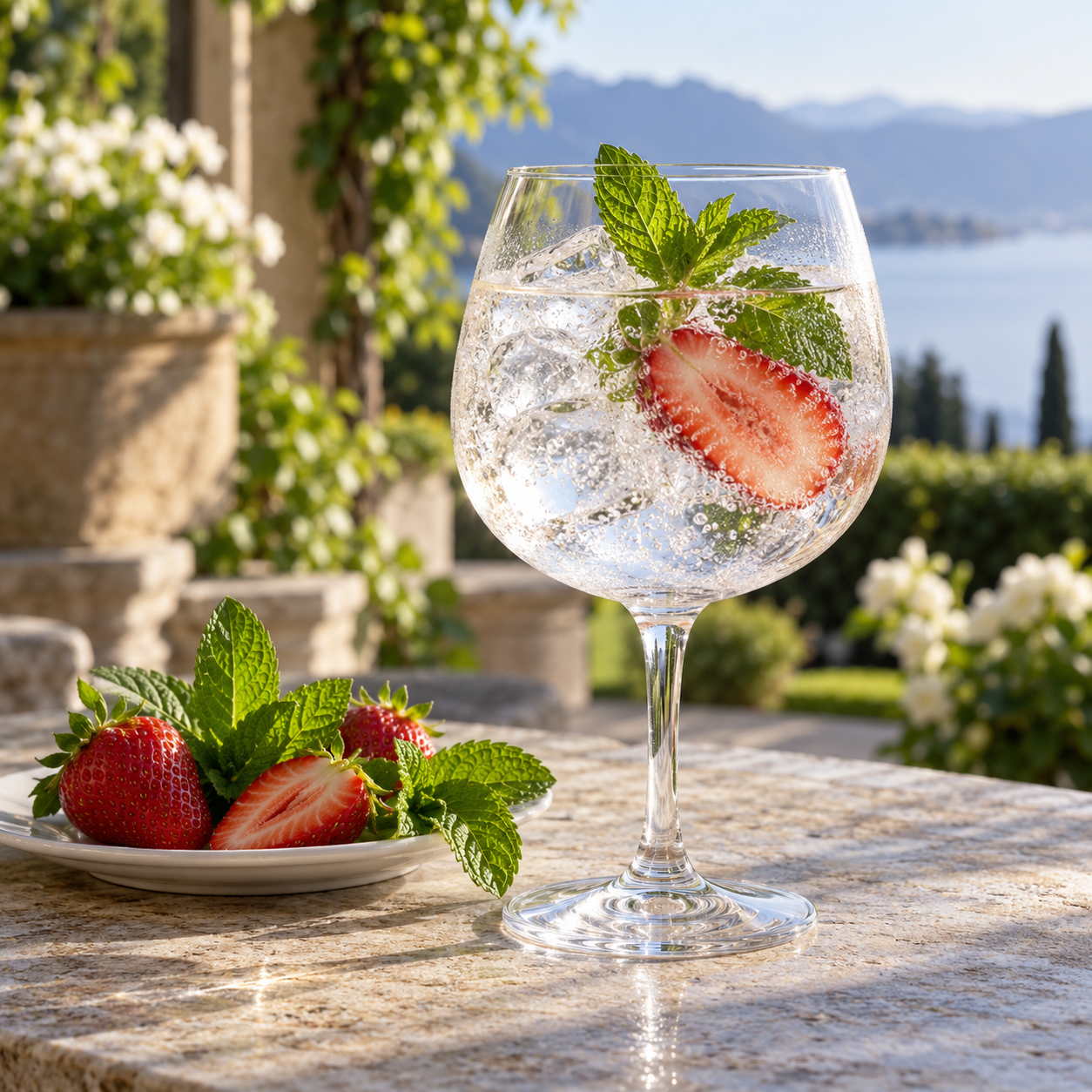 Haiver Botanical Gin served with Fentimans Traditional Tonic Water, garnished with Strawberry and Mint