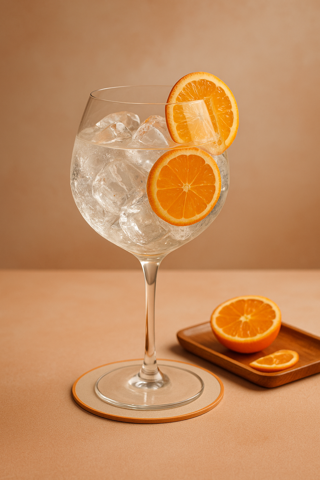 1836 Organic Clementine Gin served with Bö Premium Tonic Water Fruits, garnished with Fresh clementine wheel