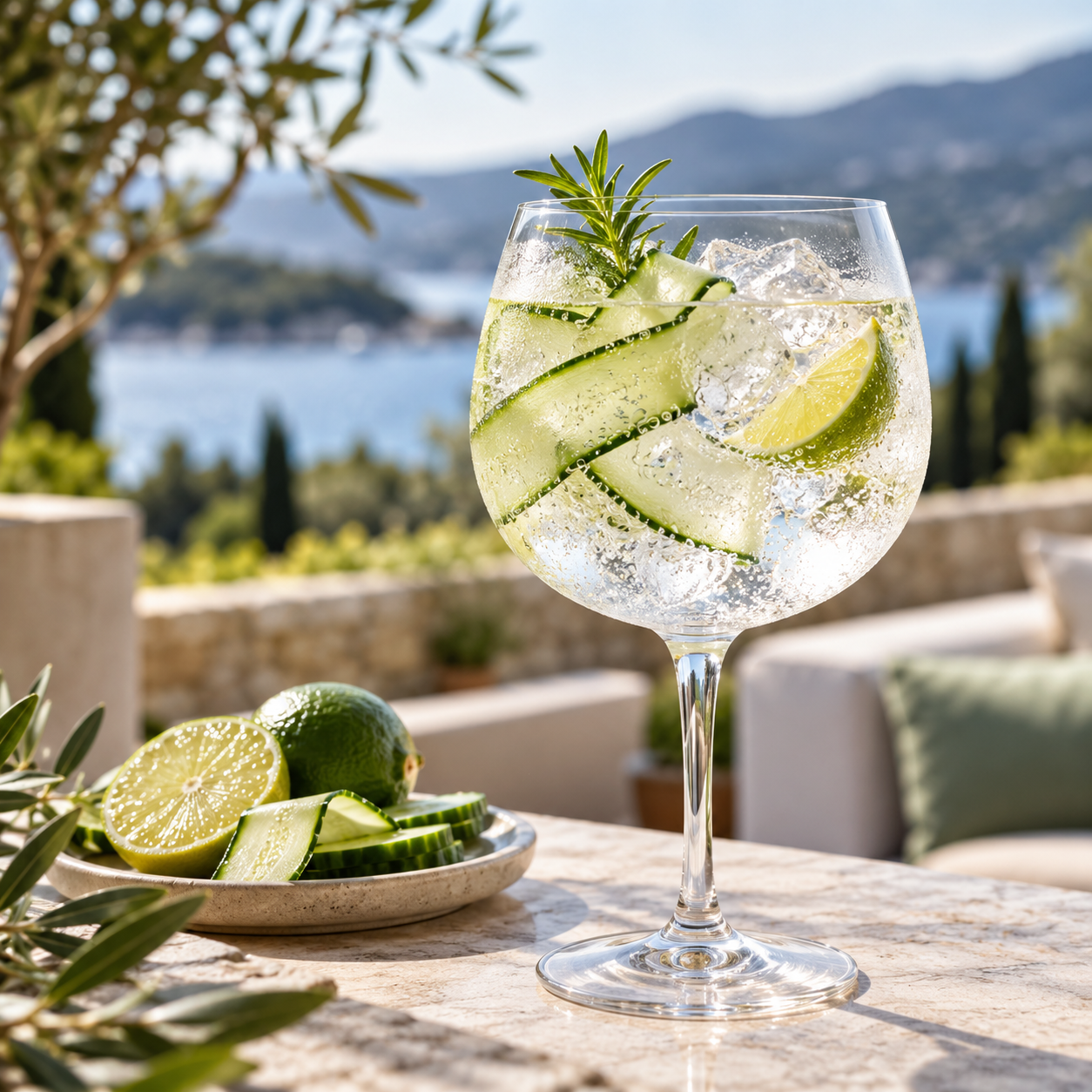 Boatrocker Summer Gin served with The London Essence Company Classic Tonic Water, garnished with Cucumber Ribbon and Lime Wedge