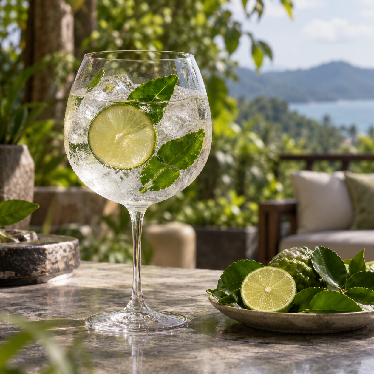 Boatrocker Jungle Gin servi avec Thomas Henry Dry Tonic, agrémenté de feuille de citron vert et rondelle de citron vert