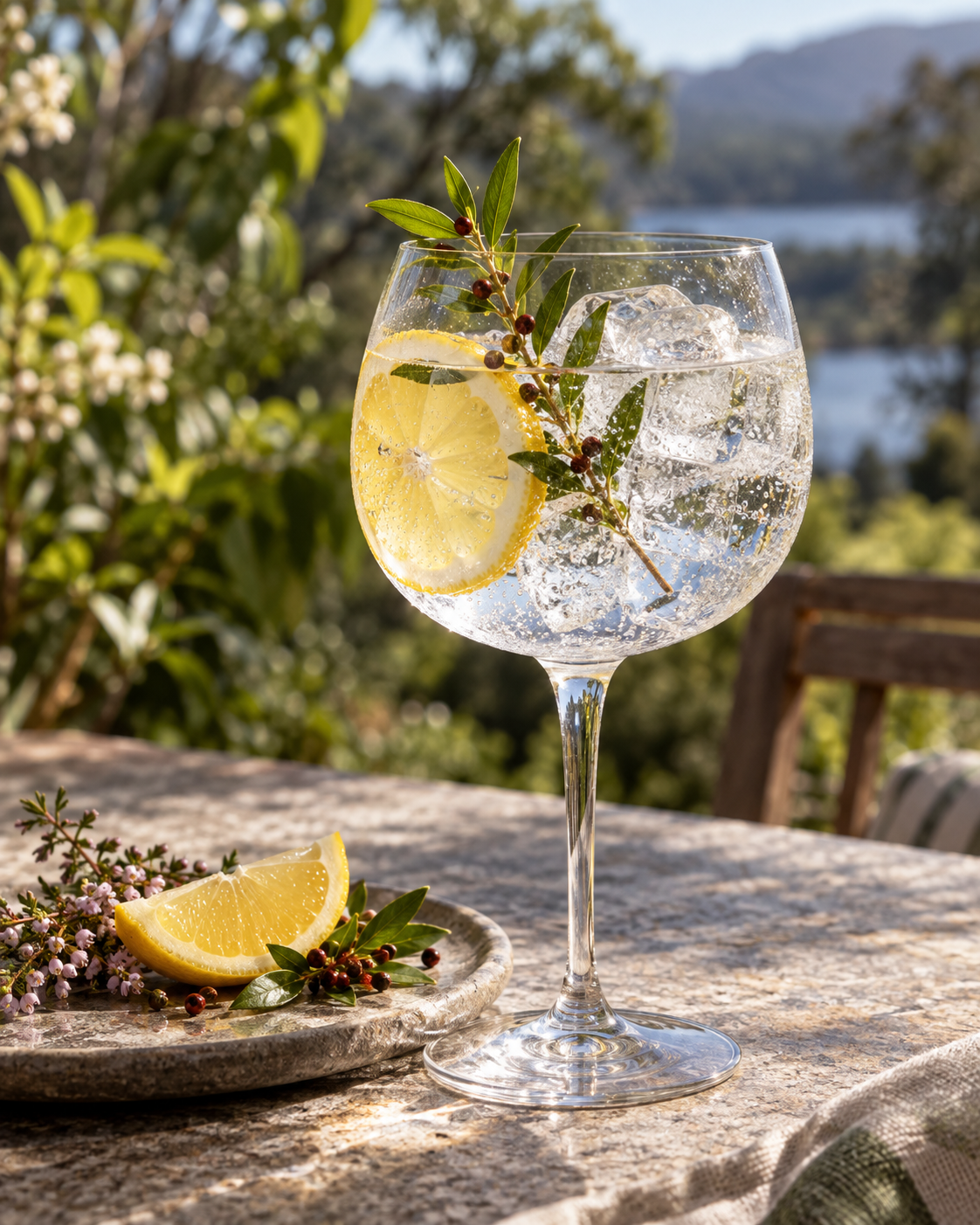 Tara Pot Still Gin servi avec Fever-Tree Indian Tonic Water, agrémenté de rondelle de citron et brin de bruyère