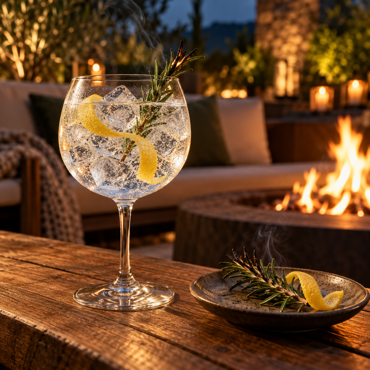 Southward Smoked Rosemary Gin served with Top Note Classic Tonic Water, garnished with Rosemary Sprig and Lemon twist