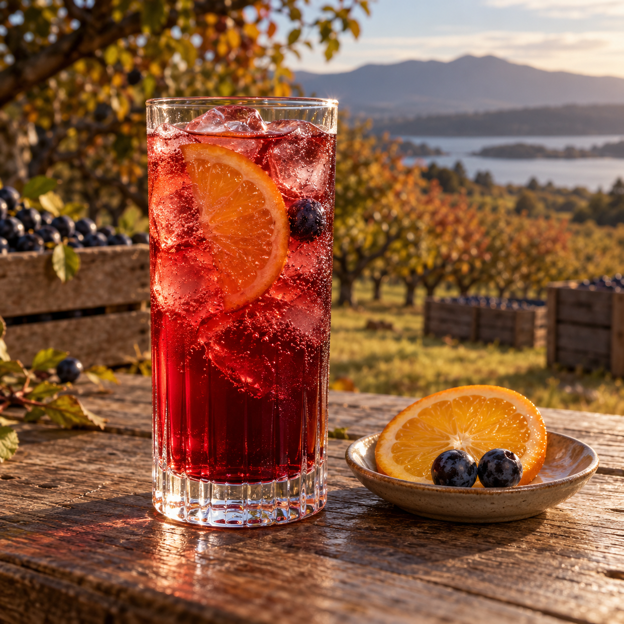 Puss & Mew Sloe Gin served with Double Dutch Elderflower Tonic, garnished with Orange Wheel and Sloe Berry