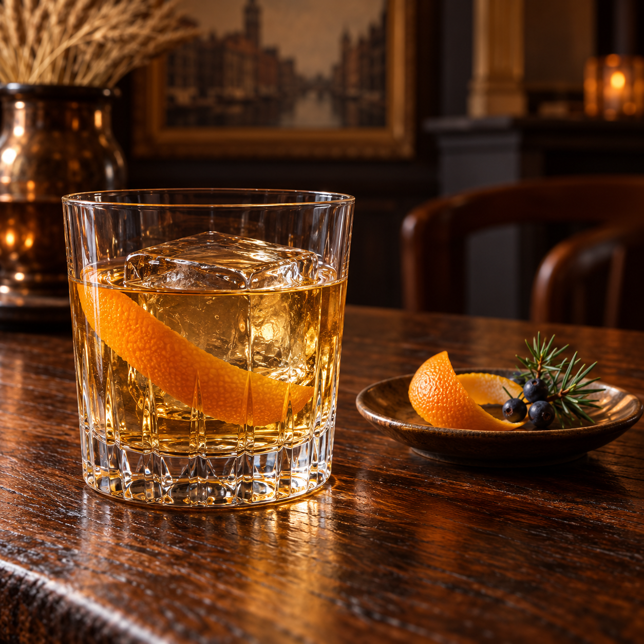 Little Lon Dutchy Thomas Dutch Style Gin served with Thomas Henry Tonic Water, garnished with Orange Peel and Juniper Berries