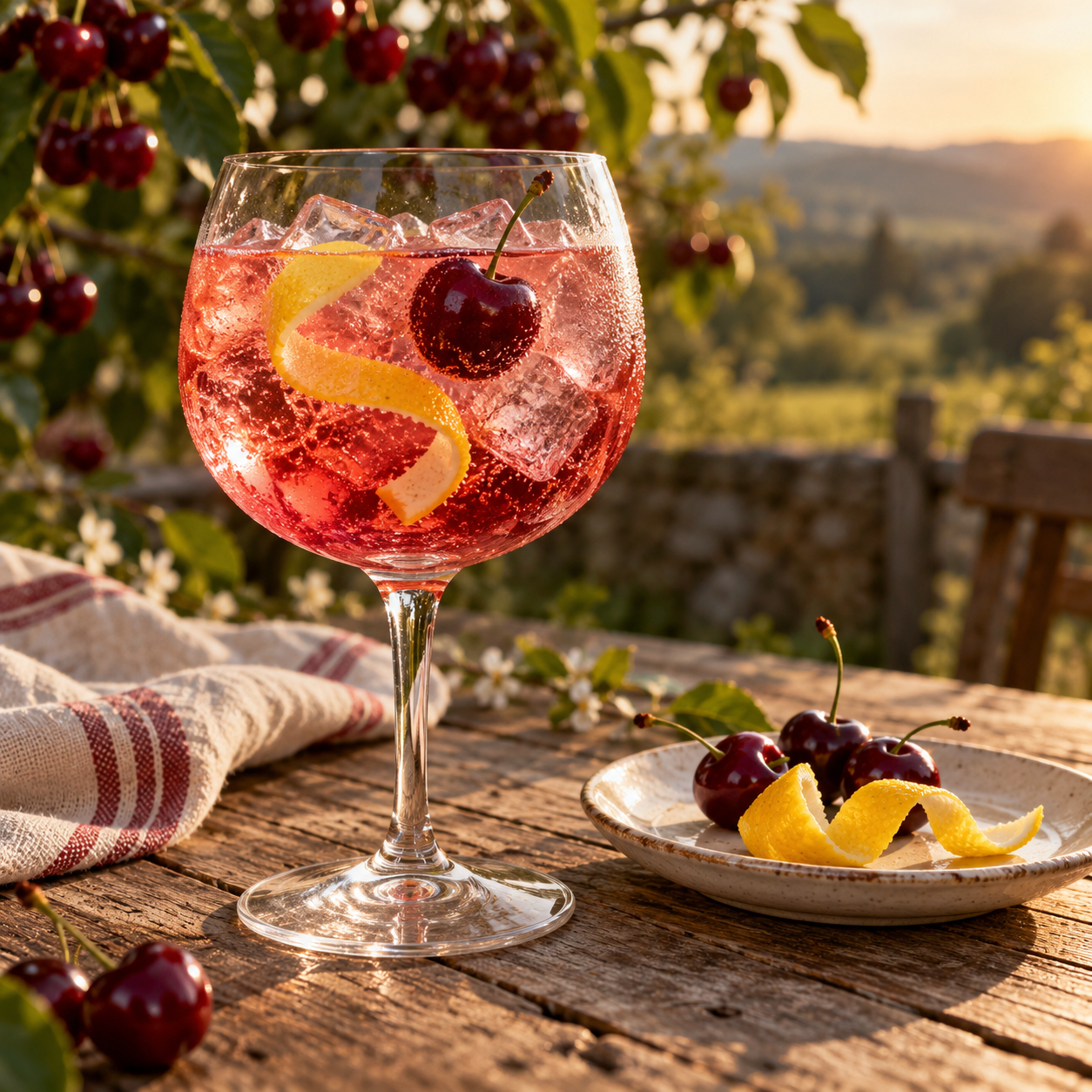 Hurdle Creek Still Cherry Gin served with Fentimans Pink Grapefruit Tonic Water, garnished with Fresh Cherry and Lemon twist