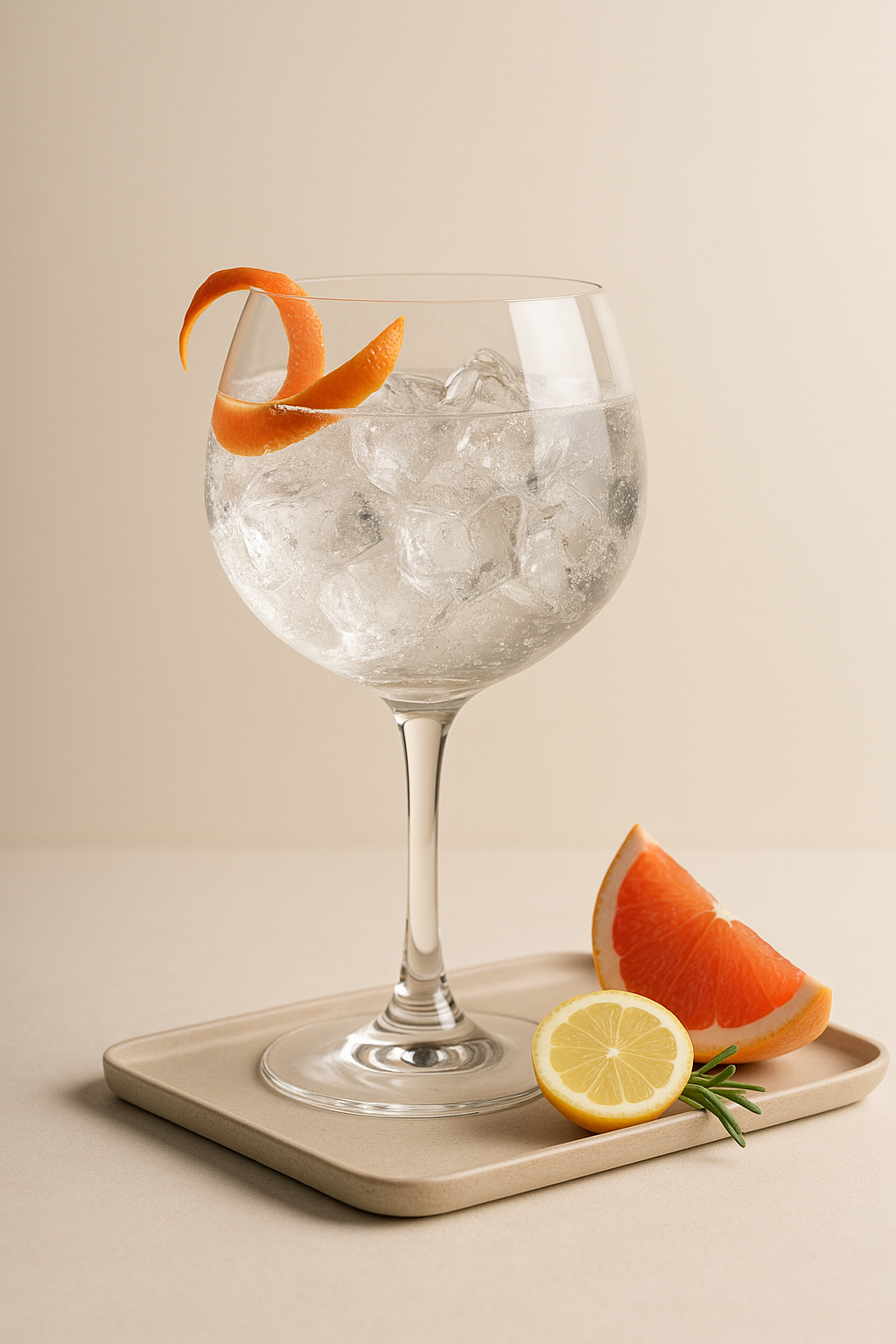 5th Earth Citrics Gin served with Le Tribute Tonic Water, garnished with thin grapefruit peel