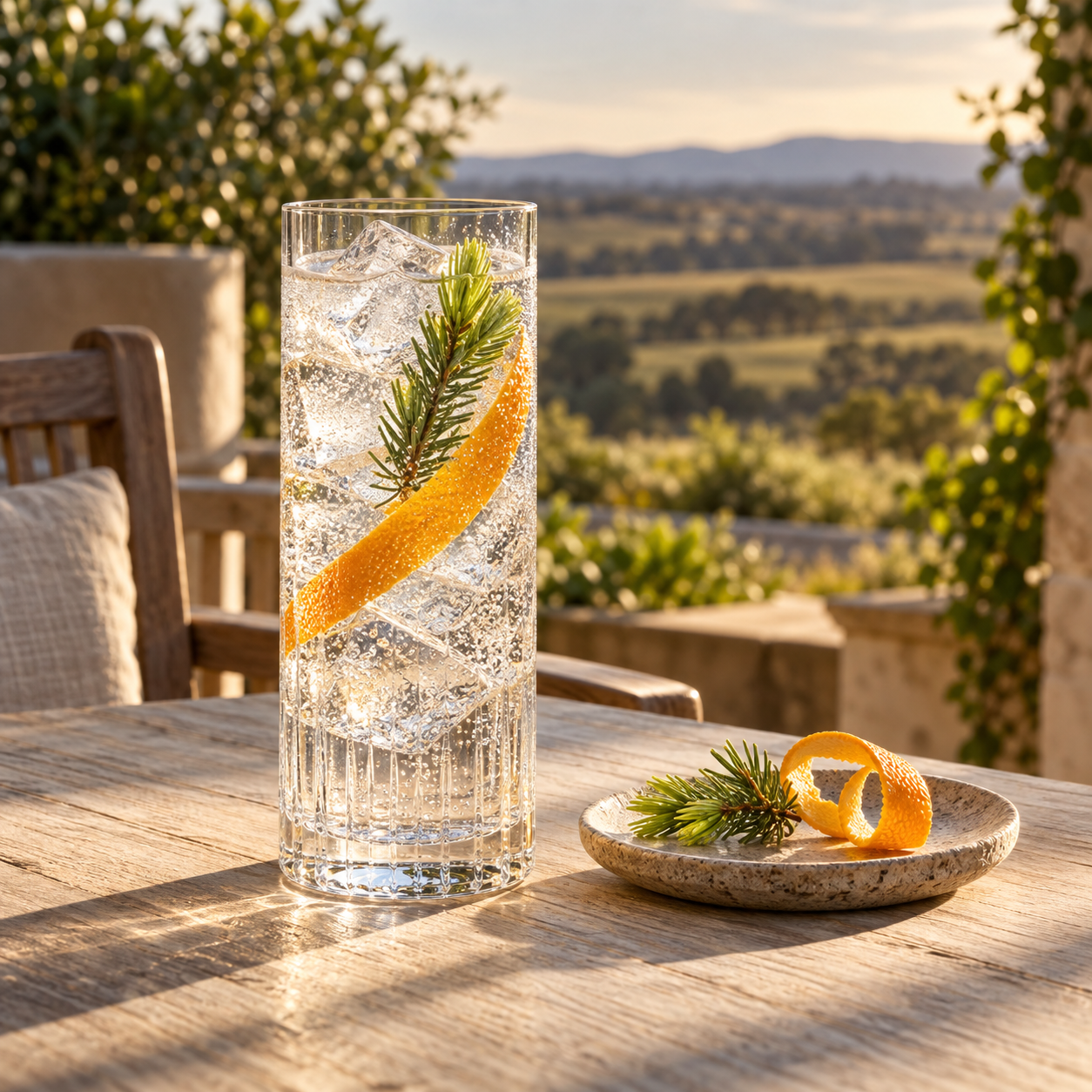 Big River Lanyon Dry Gin served with StrangeLove Tonic No.8, garnished with Spruce tip and Seville orange peel