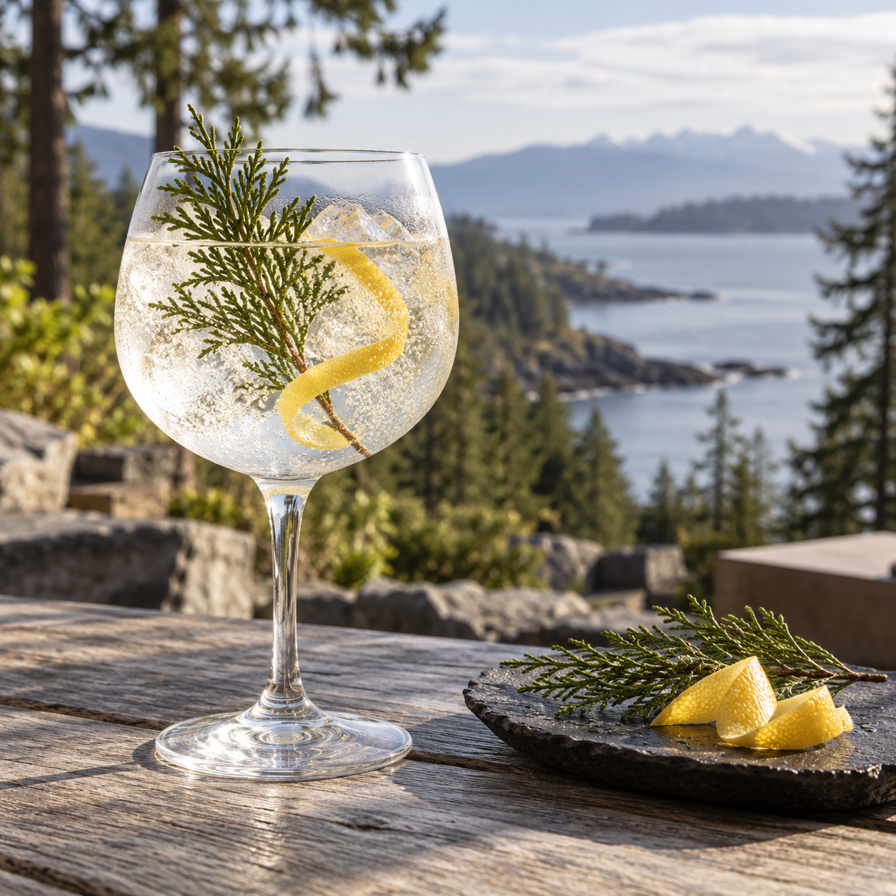 Wayward Unruly Gin served with Thomas Henry Classic Premium Indian Style Tonic Water, garnished with Fresh Lime Twist and Fresh Rosemary Sprig