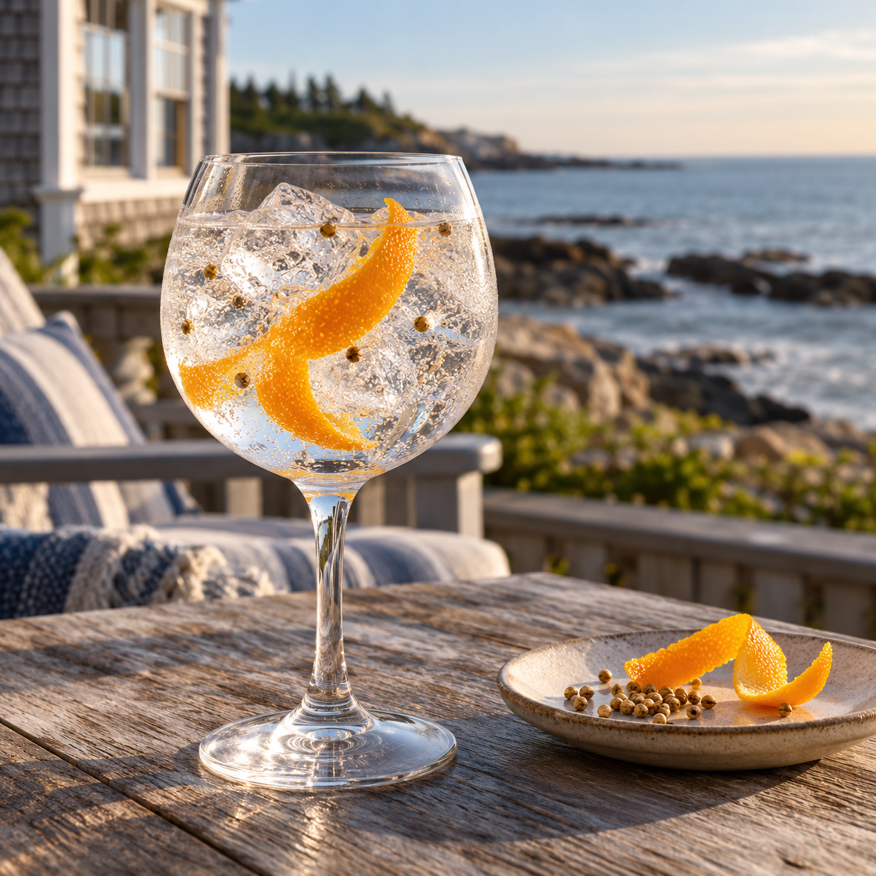 Tide Gin served with Erasmus Bond Classic Tonic, garnished with Orange twist and Cardamom Pod