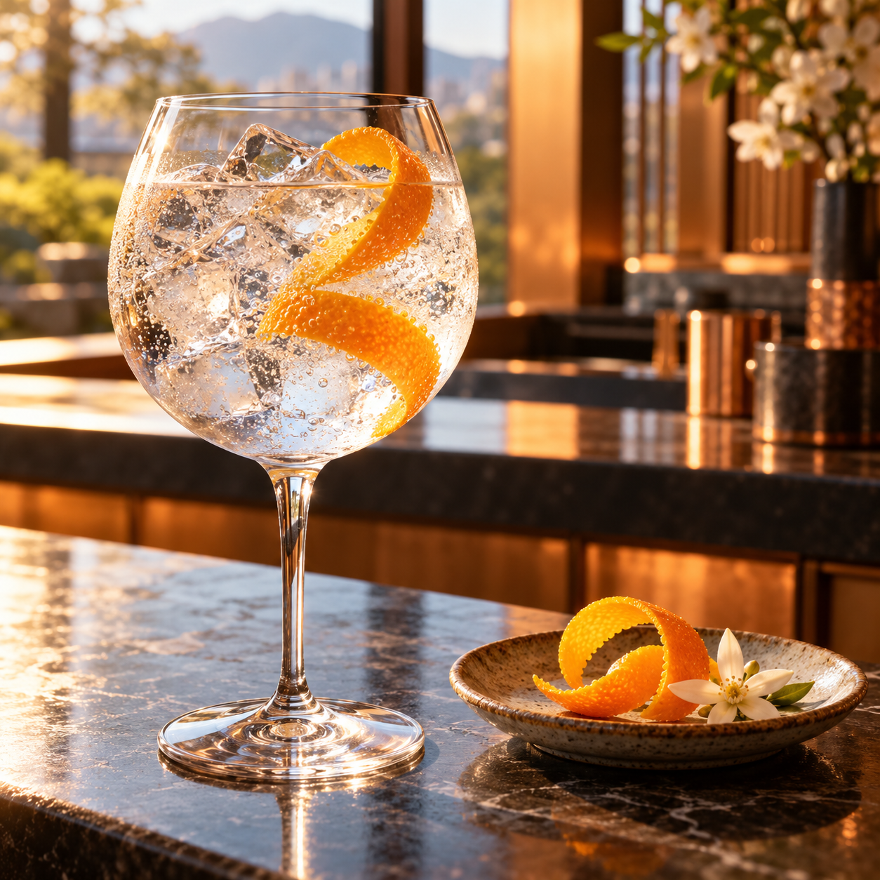 THE HERBALIST YASO GIN ORANGE served with Schweppes Premium Mixer Orange Blossom & Lavender Tonic, garnished with Fresh Orange Twist