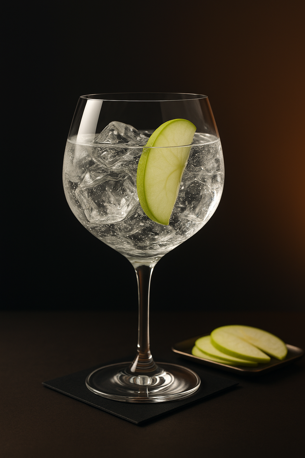 BEEK Vintage Gin served with East Imperial Yuzu Tonic, garnished with thin slice of fresh green apple
