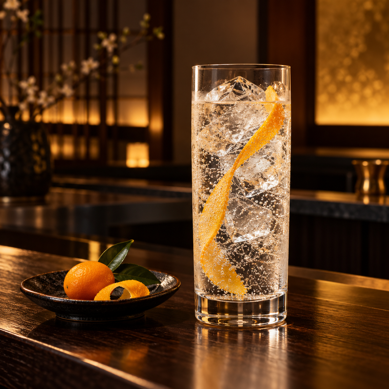 Wabijin Whisky Cask Finish 2021 served with Fever-Tree Premium Soda Water, garnished with Kumquat Peel