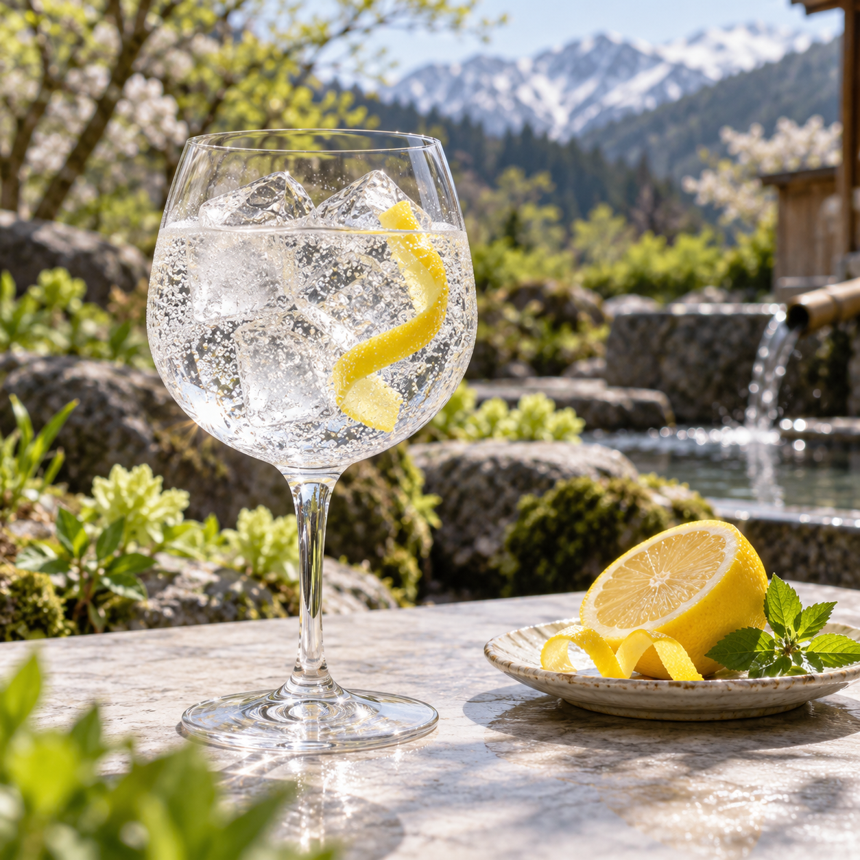 Fukinoto Gin served with Fentimans Mediterranean Tonic Water, garnished with Lemon twist