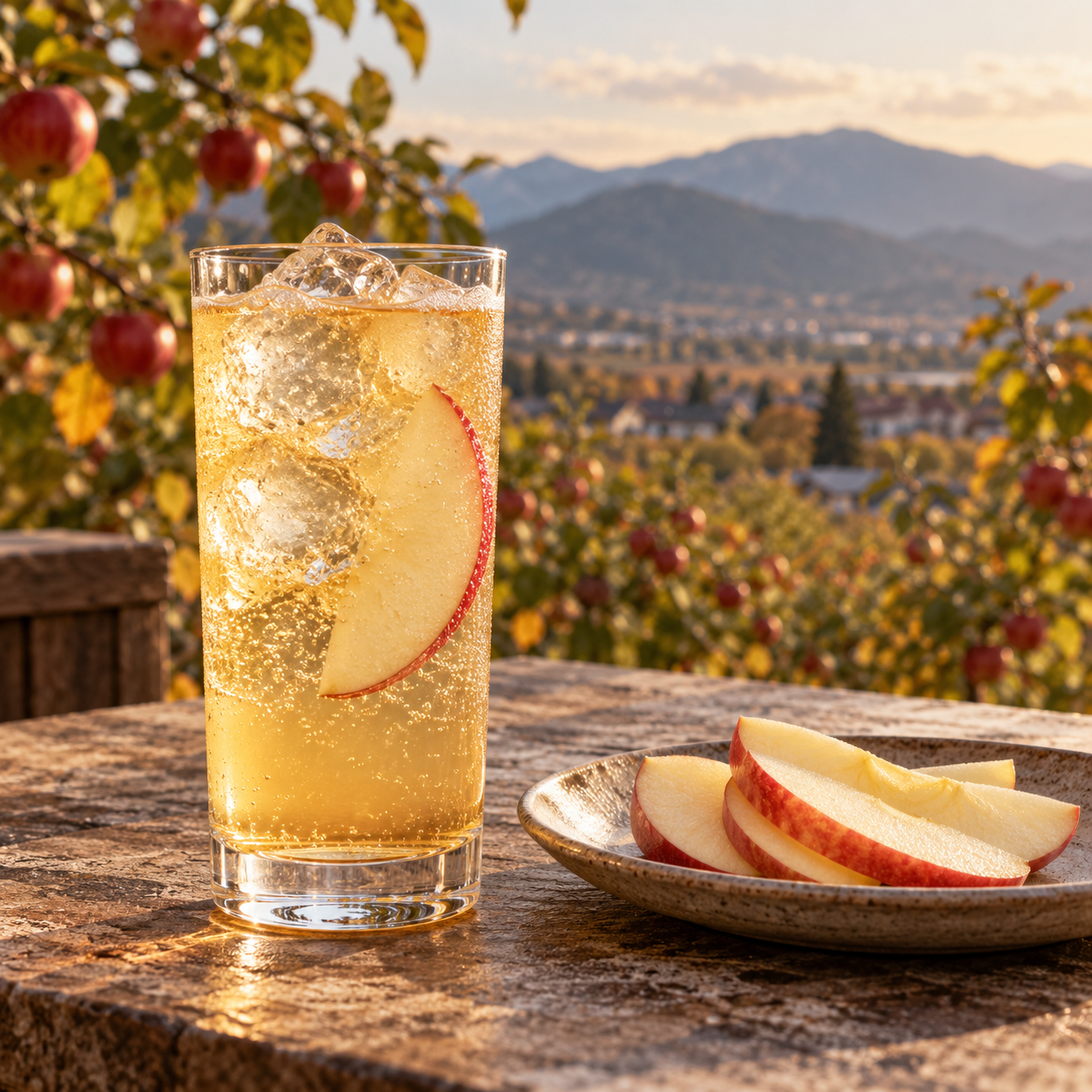 Obuse Gin served with Fever-Tree Premium Soda Water, garnished with Apple Slice