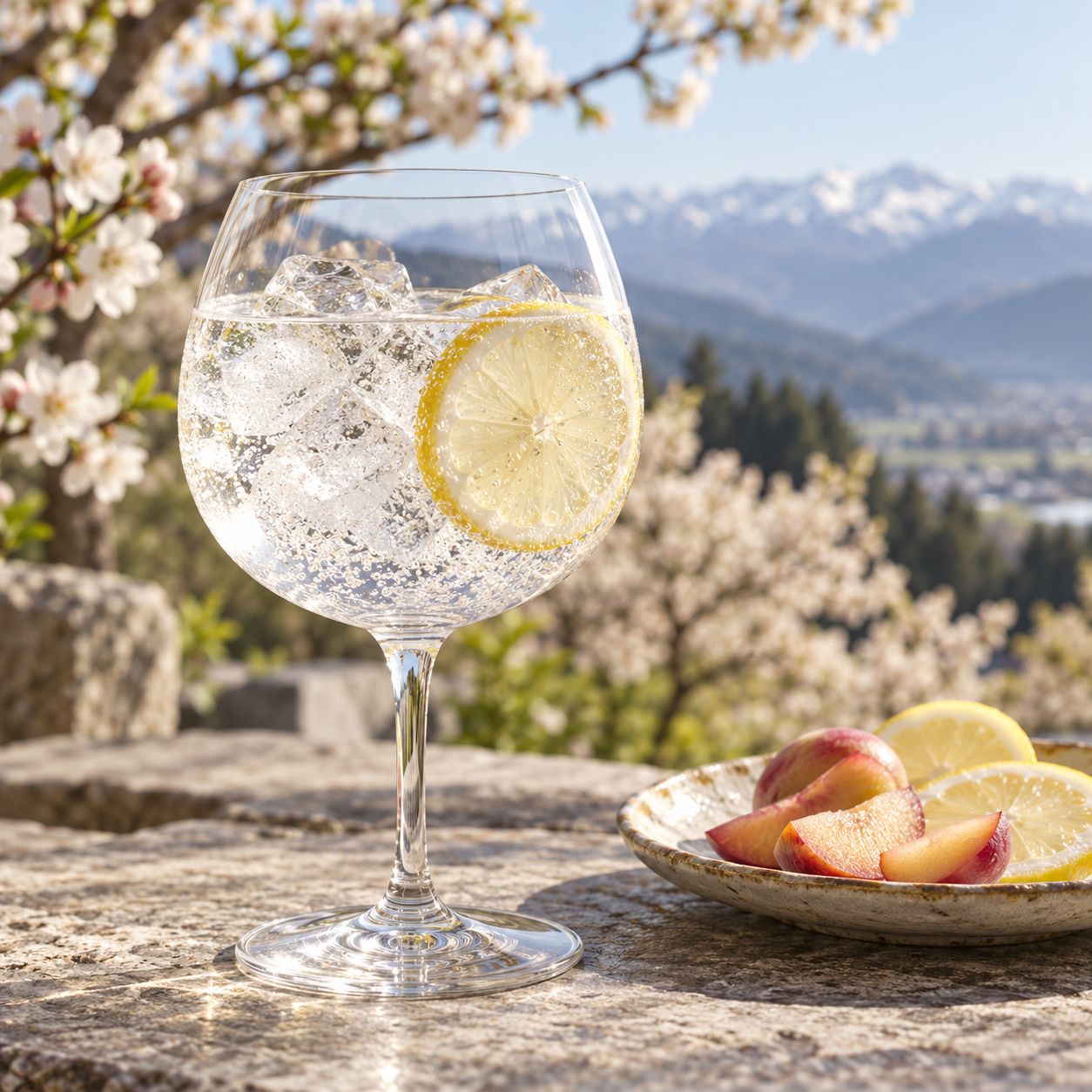 Iwai Gin servi avec 1724 Tonic Water, agrémenté de rondelle de citron