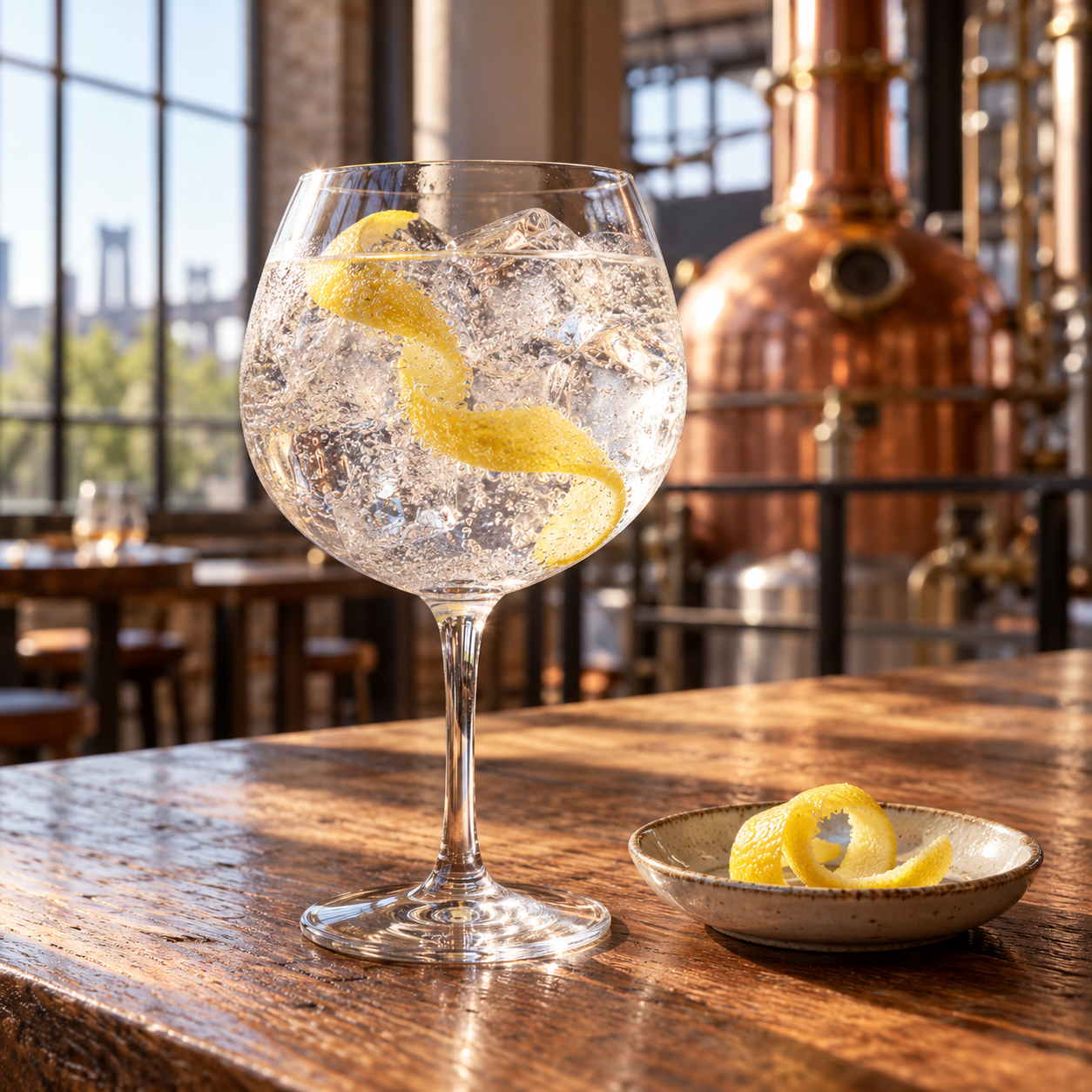 Bluecoat American Dry Gin served with Thomas Henry Grapefruit Tonic Water, garnished with Lemon twist