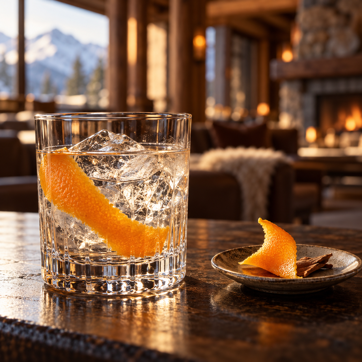 Spring44 Old Tom Gin served, garnished with Broad orange peel