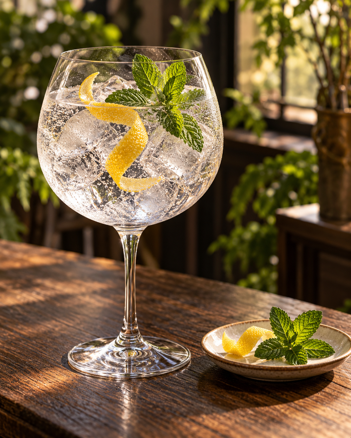 Ubald Gin fin herbacé served with Fever-Tree Indian Tonic Water, garnished with Lemon Peel and Fresh Mint Sprig