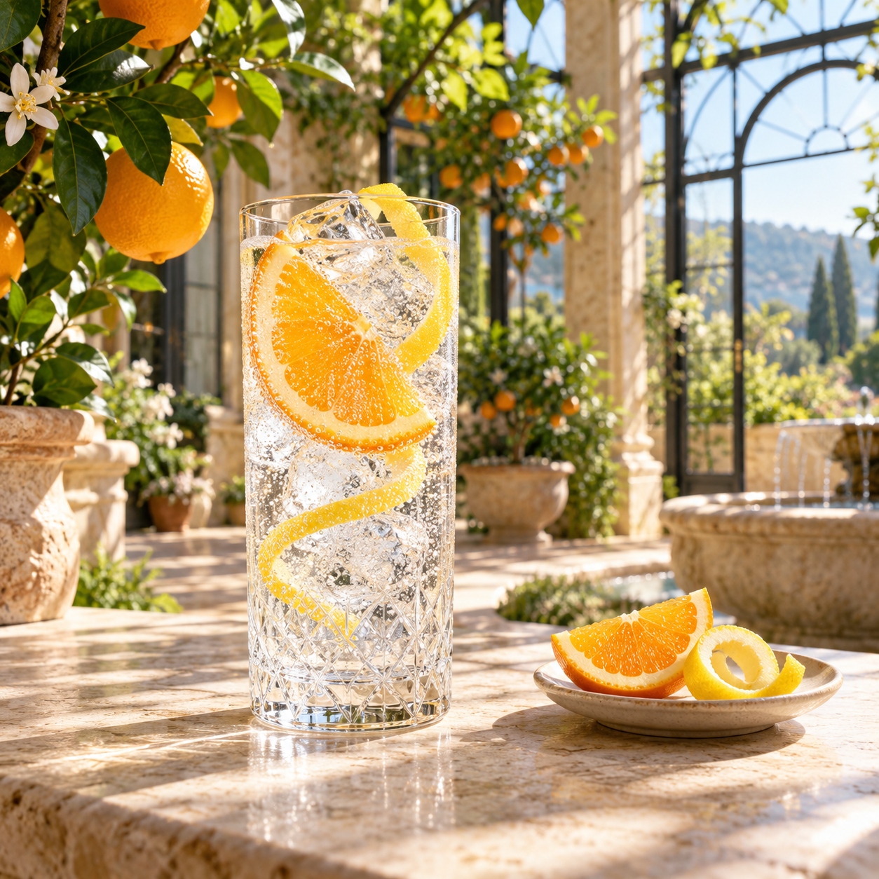 Takapuna Zesty Citrus Gin servi avec East Imperial Grapefruit Tonic, agrémenté de zeste d'orange et zeste de citron