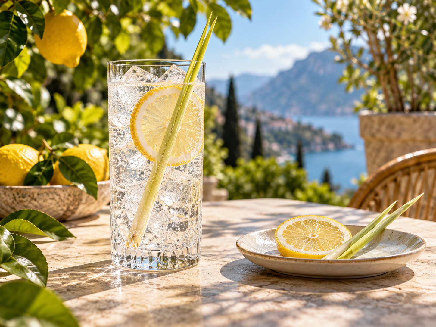Reid & Reid Zesty Lemon Gin served with Fever-Tree Sicilian Lemon Tonic, garnished with Lemon twist and Thin Lemongrass Stalk