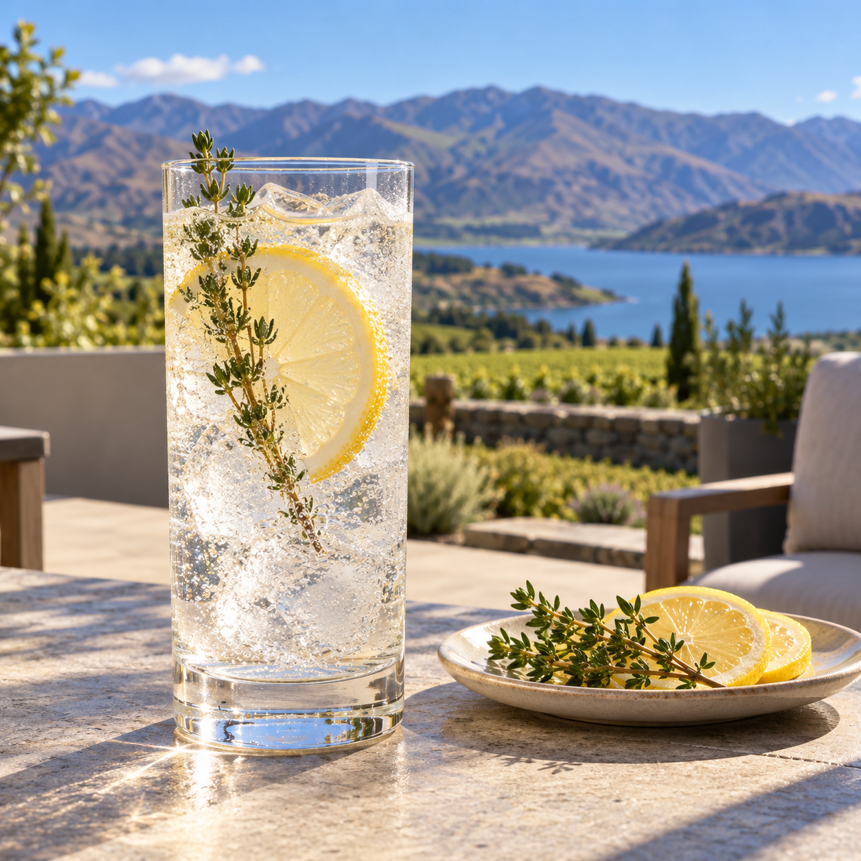 New Zealand Gin Day Souvenir Gin 2026 served with Alchemy & Tonic Yuzu & Lemongrass Tonic Water, garnished with Yuzu Peel and Thyme Sprig