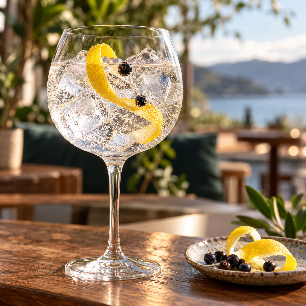 Little Biddy Gin Classic served with East Imperial Old World Tonic Water, garnished with Lemon twist and Juniper Berries