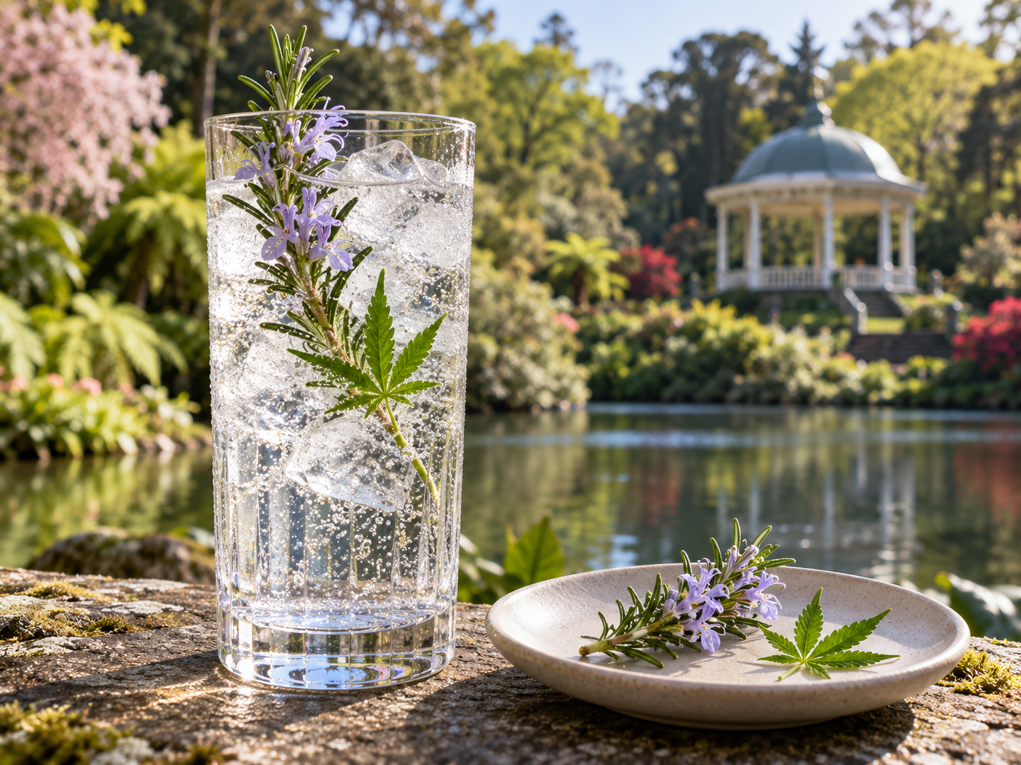 Juno Spring 2026 Seasonal Gin served with Franklin & Sons Elderflower Tonic Water, garnished with Rosemary and Chamomile flowers