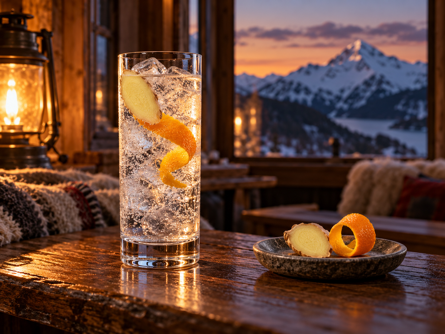 Juno Winter 2026 Seasonal Gin servi avec Fever-Tree Aromatic Tonic Water, agrémenté de tranche de gingembre fraîche et zeste d'orange