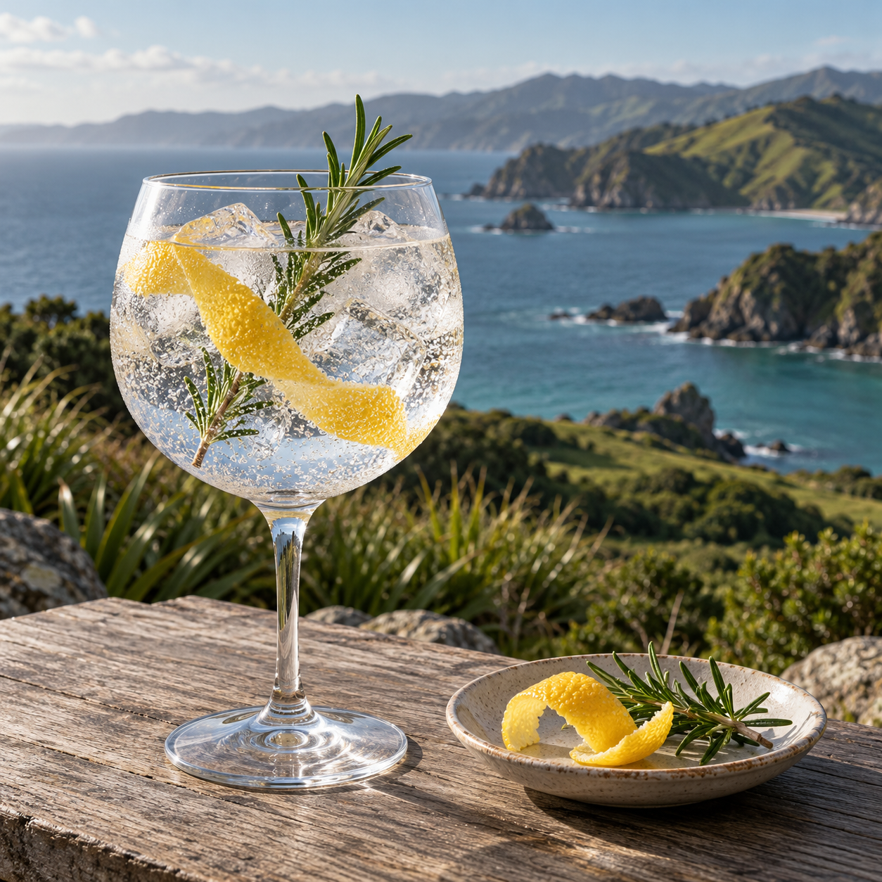 Broken Heart Navy Strength Gin served with Fentimans Mediterranean Tonic Water, garnished with Lemon twist and Rosemary Sprig