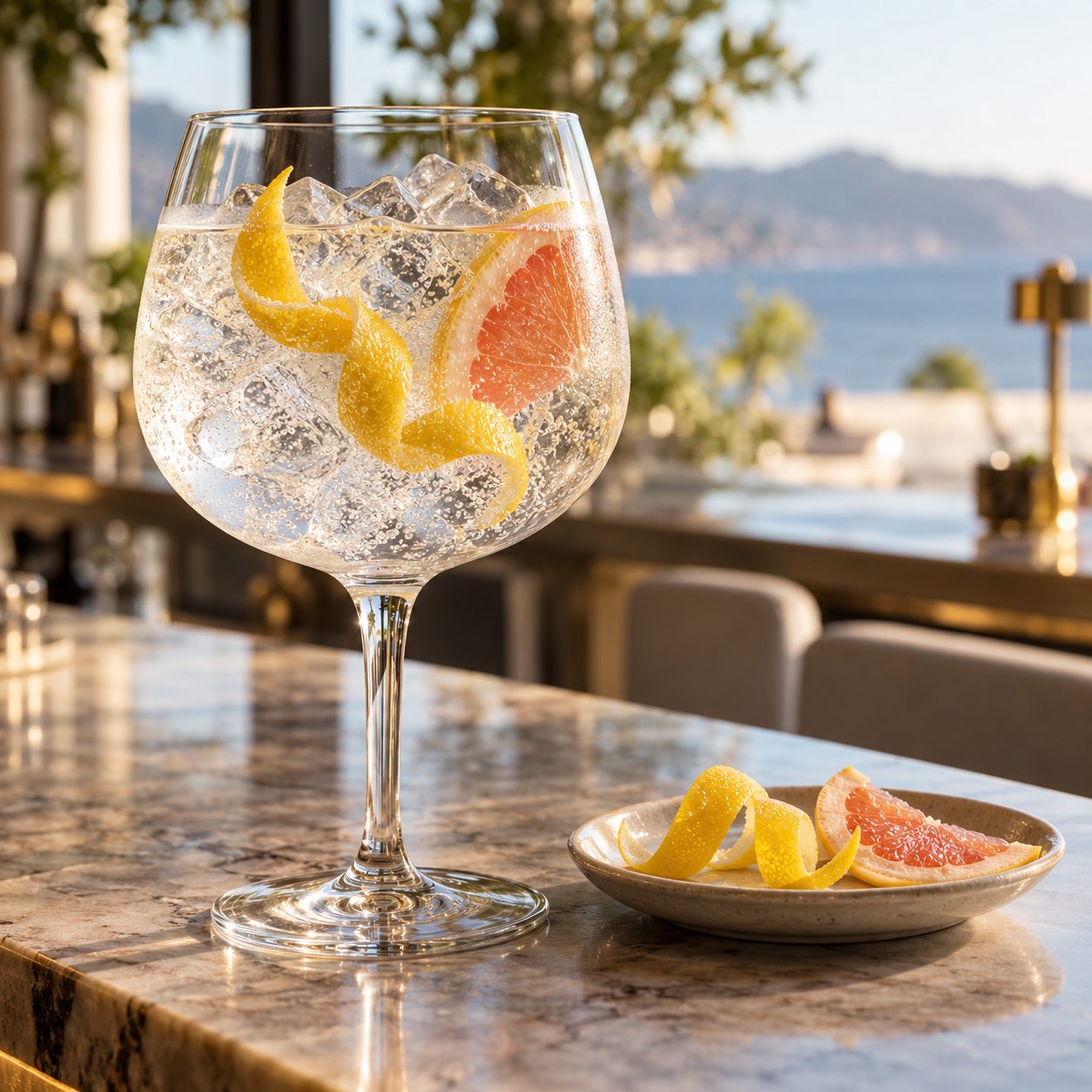 1919 Yuzu Gin Limited Edition 2024 servi avec East Imperial Yuzu Tonic, agrémenté de zeste de yuzu frais et tranche de pamplemousse fraîche