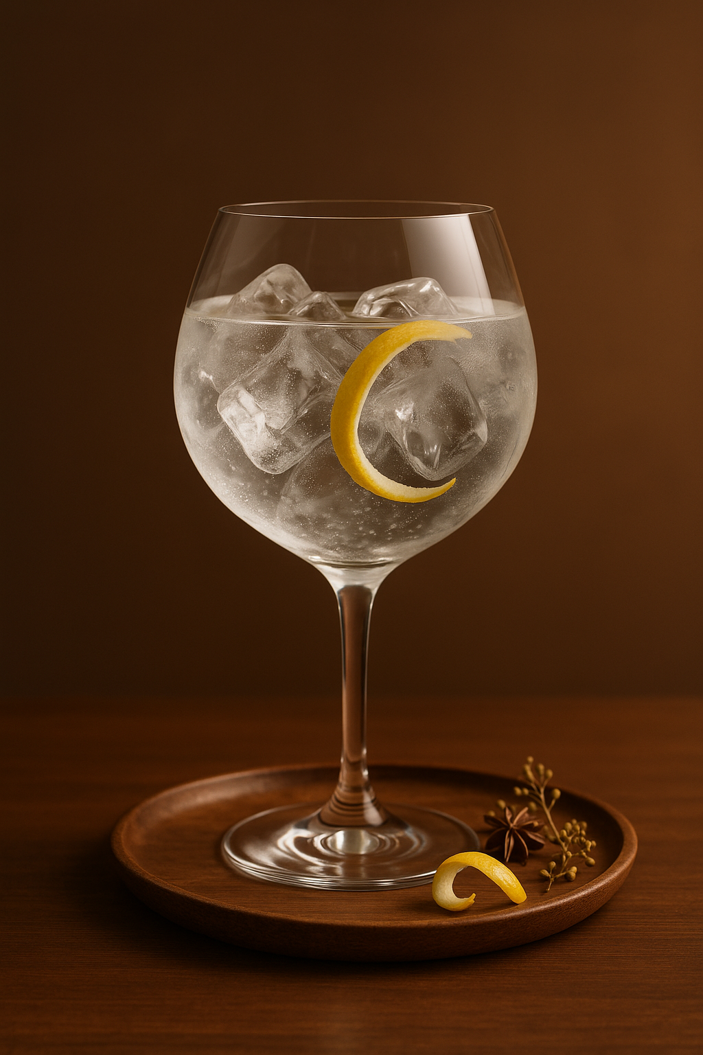 Blind Tiger Imperial Secrets served with Syndrome Raw Premium Tonic, garnished with thin twist of lemon peel