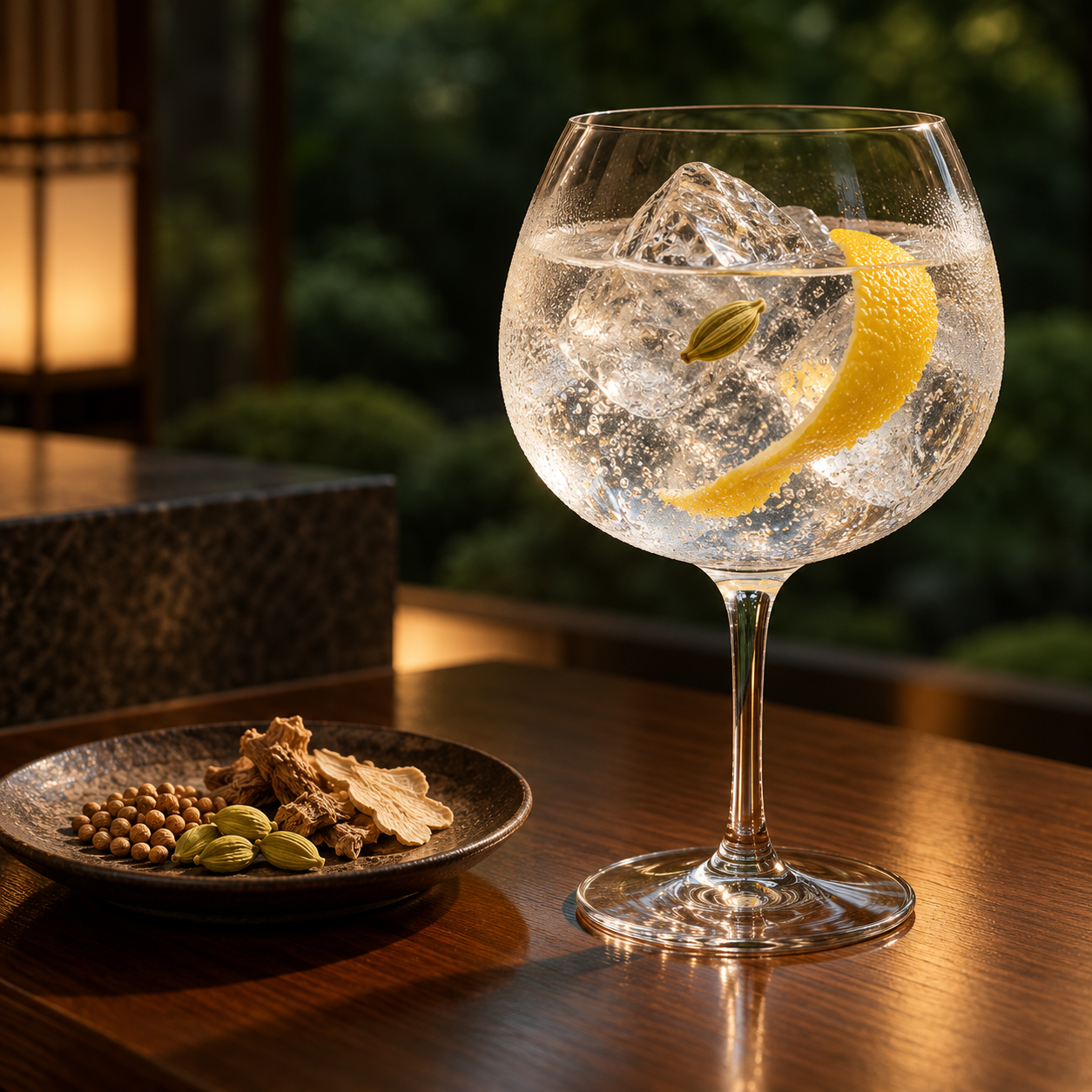 424GIN Classic Botanicals served with Thomas Henry Dry Tonic, garnished with Orange twist and Cardamom Pods