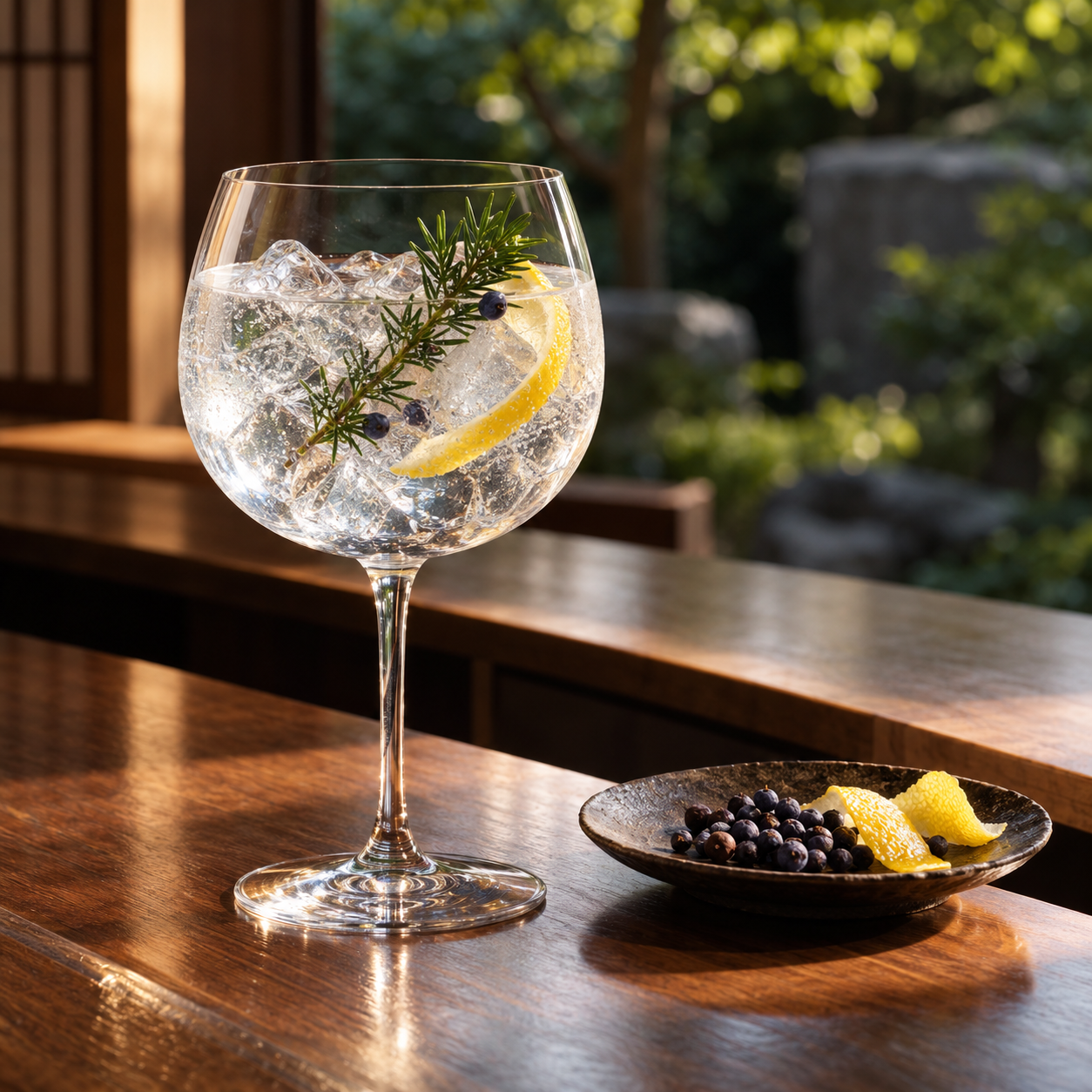 424GIN Juniper Berry Only served with Fentimans Connoisseurs Tonic Water, garnished with Lemon Peel and Juniper Berries
