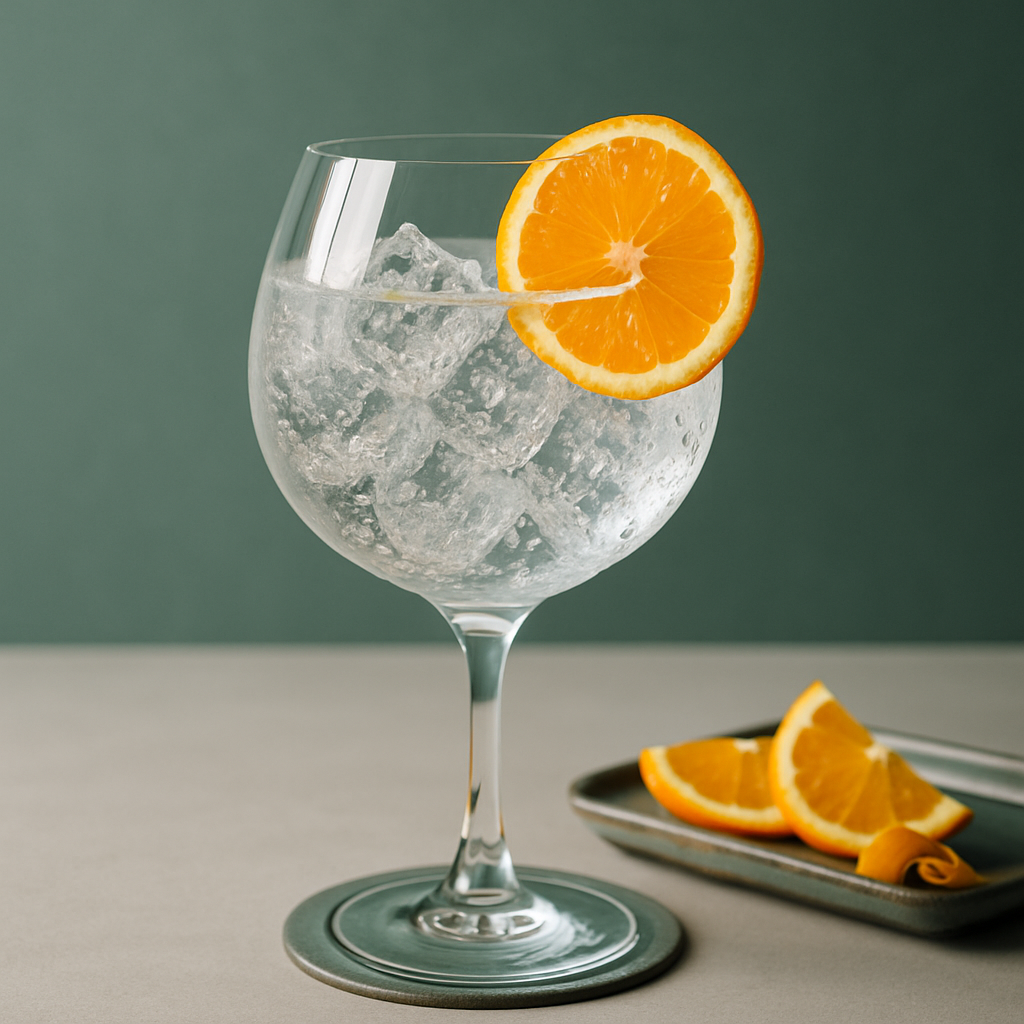 Brighton Gin Pavilion Strength served with London Essence Grapefruit & Rosemary Tonic Water, garnished with thin slice of fresh orange