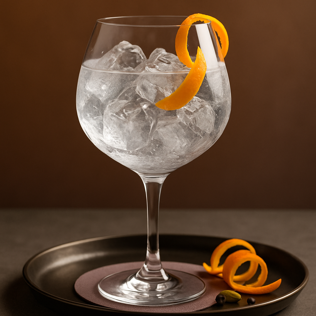 BUSS N°509 Rebel Cut Gin served with Thomas Henry Tonic Water, garnished with Fresh orange twist