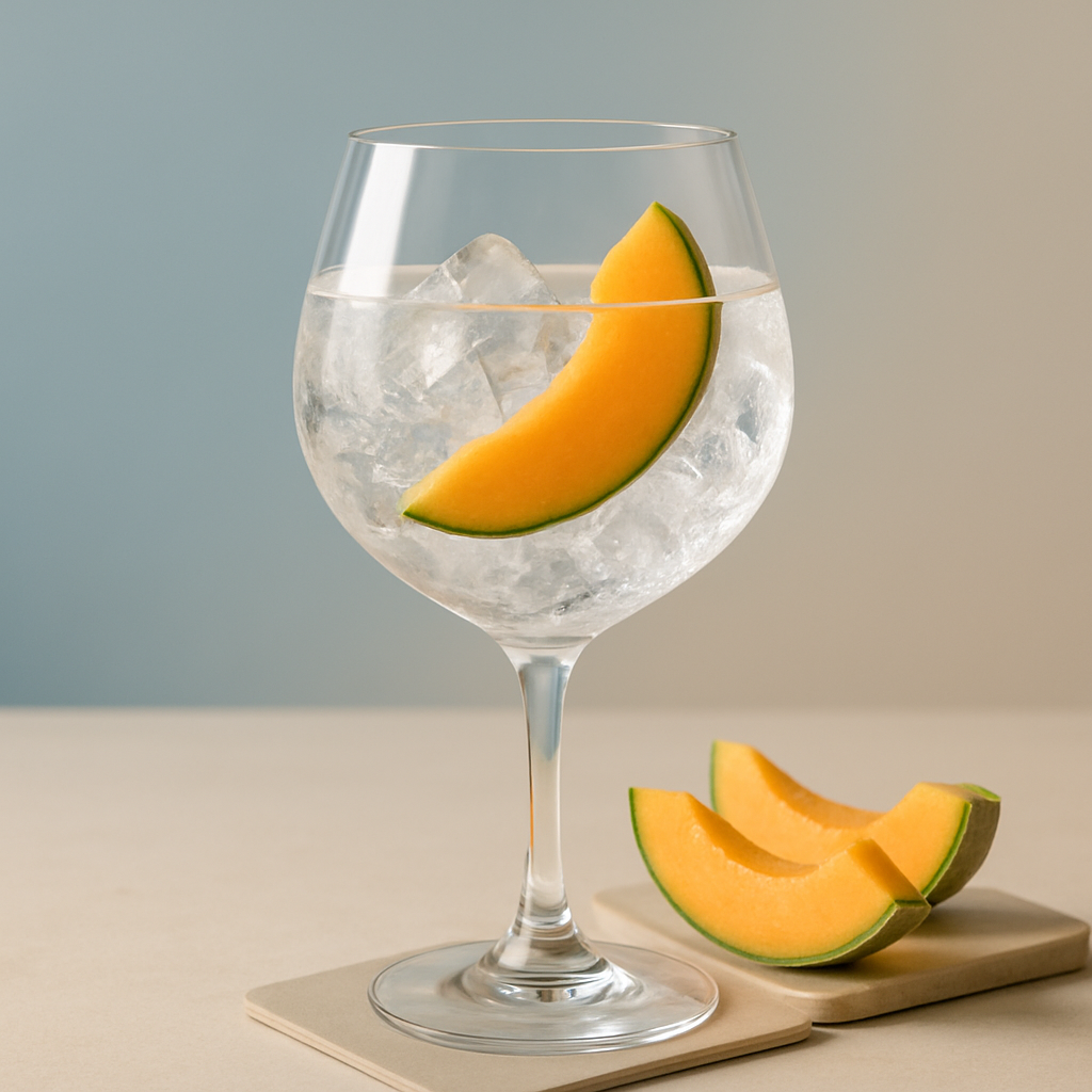 Citadelle Jardin d'Été served with The London Essence Company Original Indian Tonic Water, garnished with Thin slice of Charentais melon