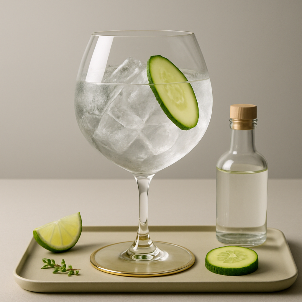 Cucumberland Hannover Fine Cordial Gin servi avec Fever-Tree Elderflower Tonic Water, agrémenté de thin slice of fresh cucumber
