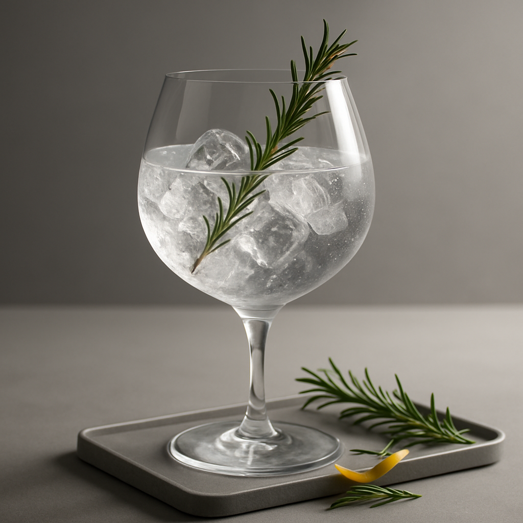 Dampfwerk Crane Gin servi avec Fever-Tree Mediterranean Tonic Water, agrémenté de lightly singed rosemary sprig