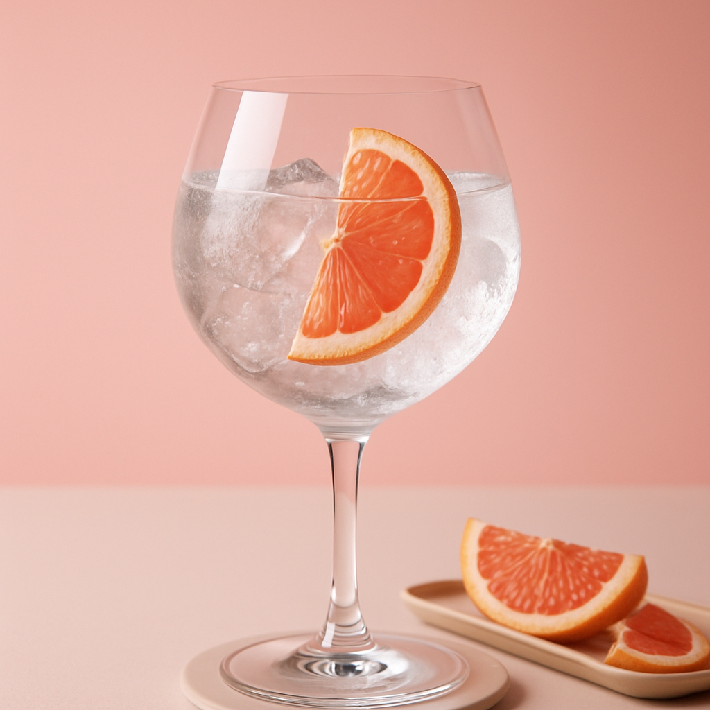 Downpour Pink Grapefruit Gin served with Thomas Henry Pink Grapefruit, garnished with thin slice of fresh pink grapefruit