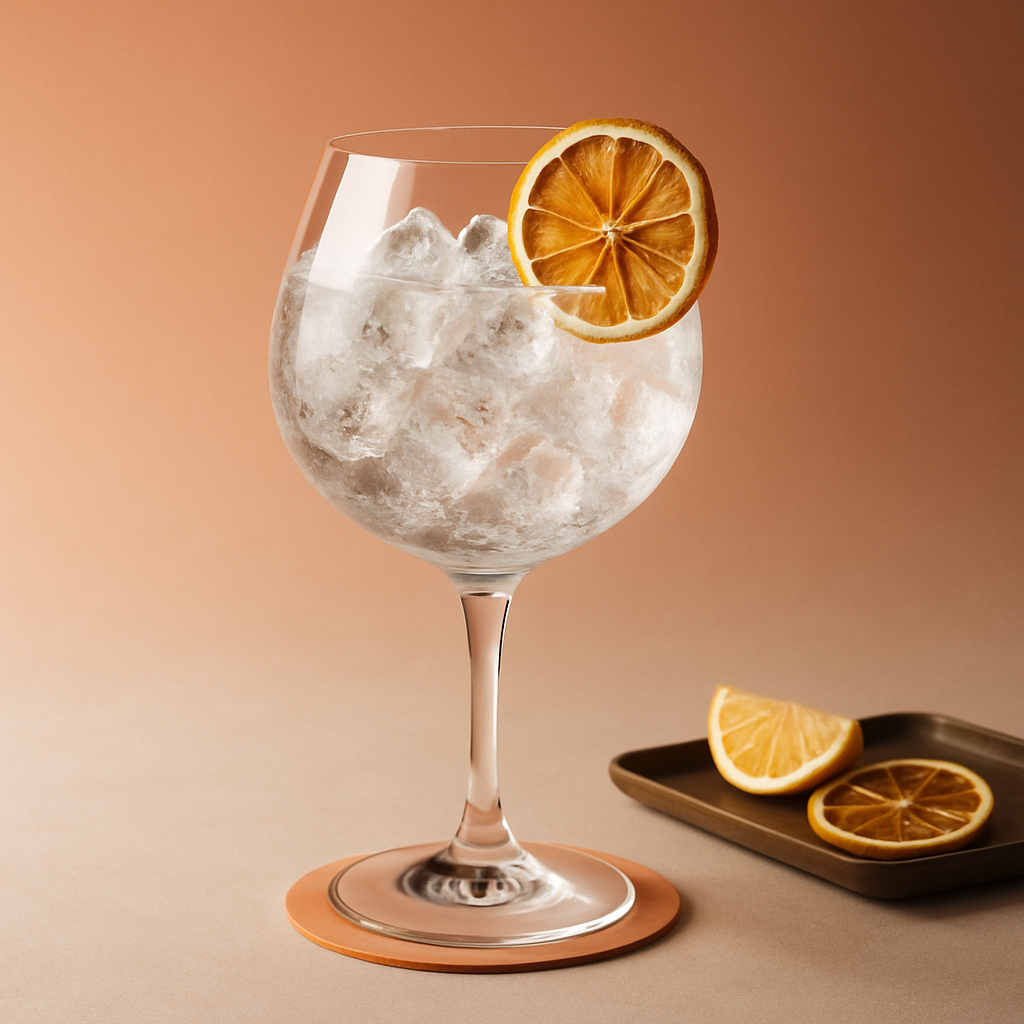 Eversbusle Gin served with East Imperial Yuzu Tonic, garnished with thinly sliced dehydrated lemon wheel