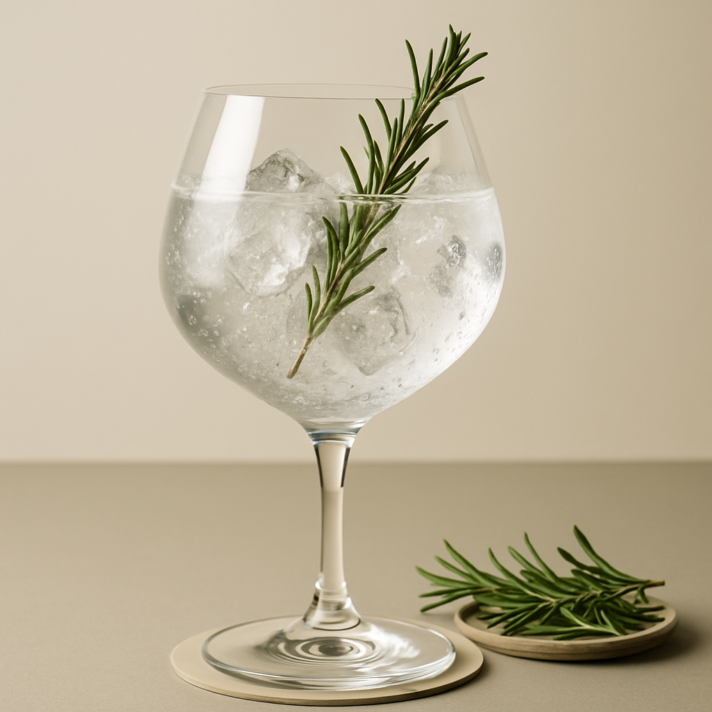 Filliers Pine Blossom Dry Gin servi avec Fever-Tree Mediterranean Tonic Water, agrémenté de lightly singed fresh rosemary sprig