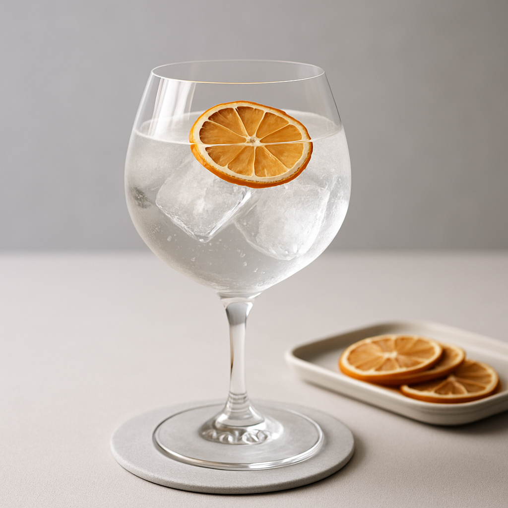 Flemish Gin 23 servi avec Fever-Tree Mediterranean Tonic Water, agrémenté de thin slice of dehydrated orange wheel
