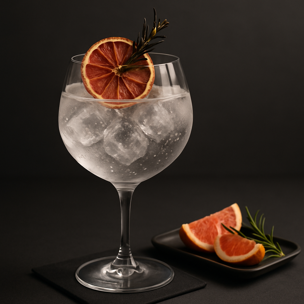 Forest Dry Gin Winter servi avec Fentimans Valencian Orange Tonic Water, agrémenté de dehydrated grapefruit wheel et lightly singed rosemary sprig